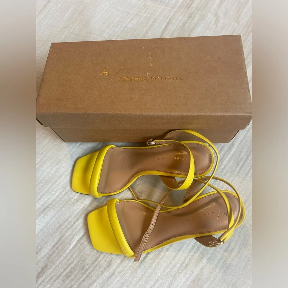 Anthropologie Yellow Heels Sandals - Picture 5 of 12